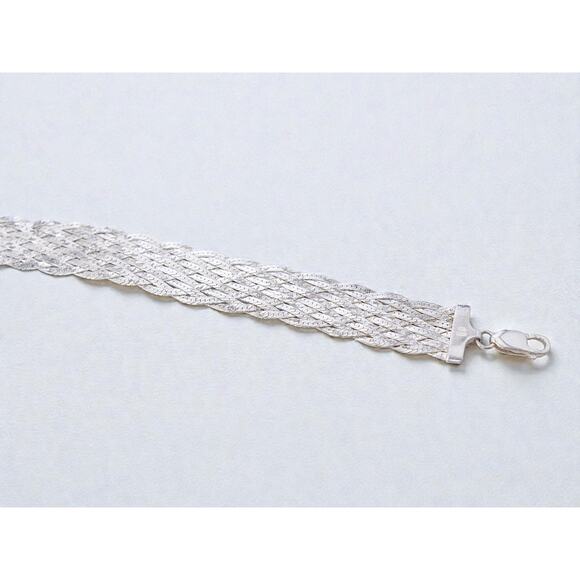 Vintage Italian 925 Silver Braided Chain Bracelet Italy Marked Quality 7" - Picture 1 of 6